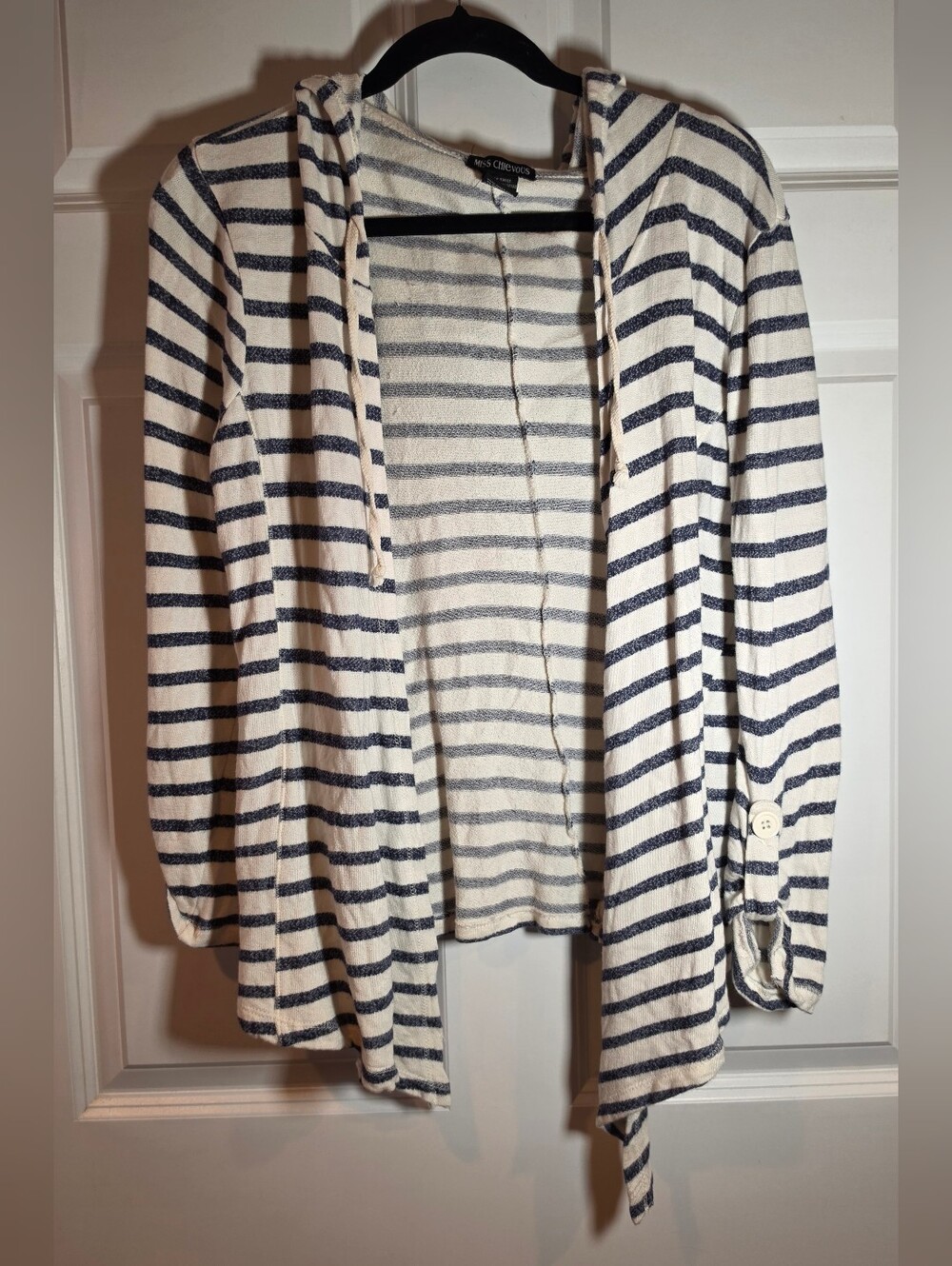 Miss Chievous White & Navy Striped Hooded Cardigan Sweater Cotton Blend L
